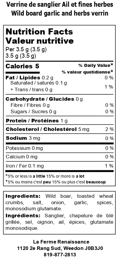 Pâté de sanglier aux herbes et ail La Ferme Renaissance
