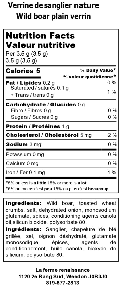Pâté de sanglier nature en pot de verre charcuterie québécoise